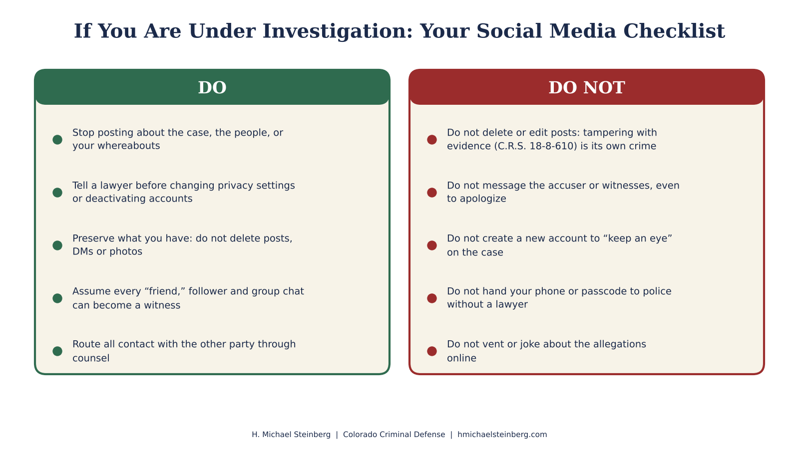 Your social media checklist if you are under investigation.